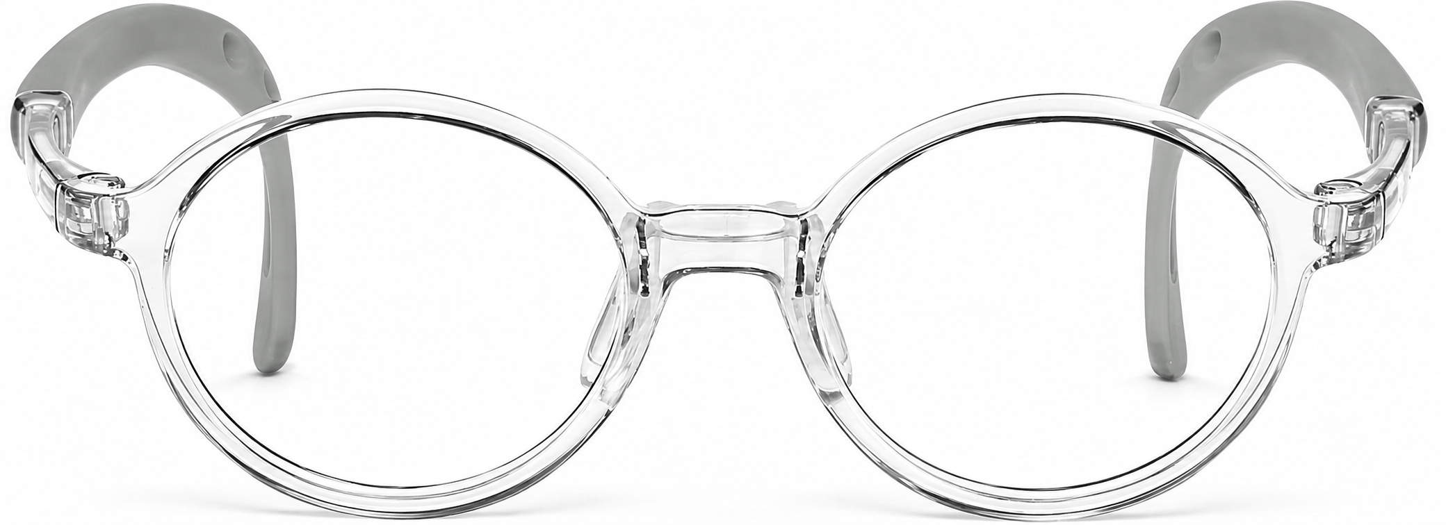 Clear + Light Gray Temple Tips Lightweight Kids Round Glasses · Clear + Light Gray Temple Tips · front