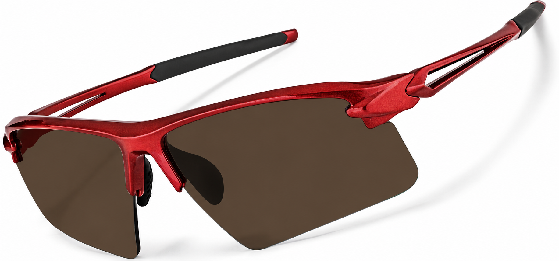 Red with Brown Lenses Wrap-Around Sports Sunglasses(Larger Lenses) · Red with Brown Lenses · reference