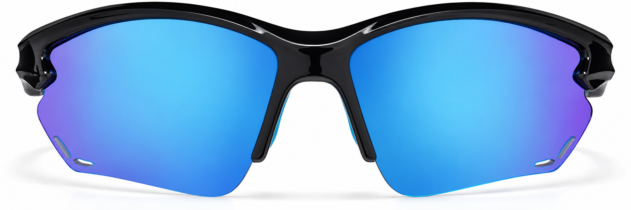 Black with Blue Mirror Half Rim Wrap-Around Sunglasses · Black with Blue Mirror · reference