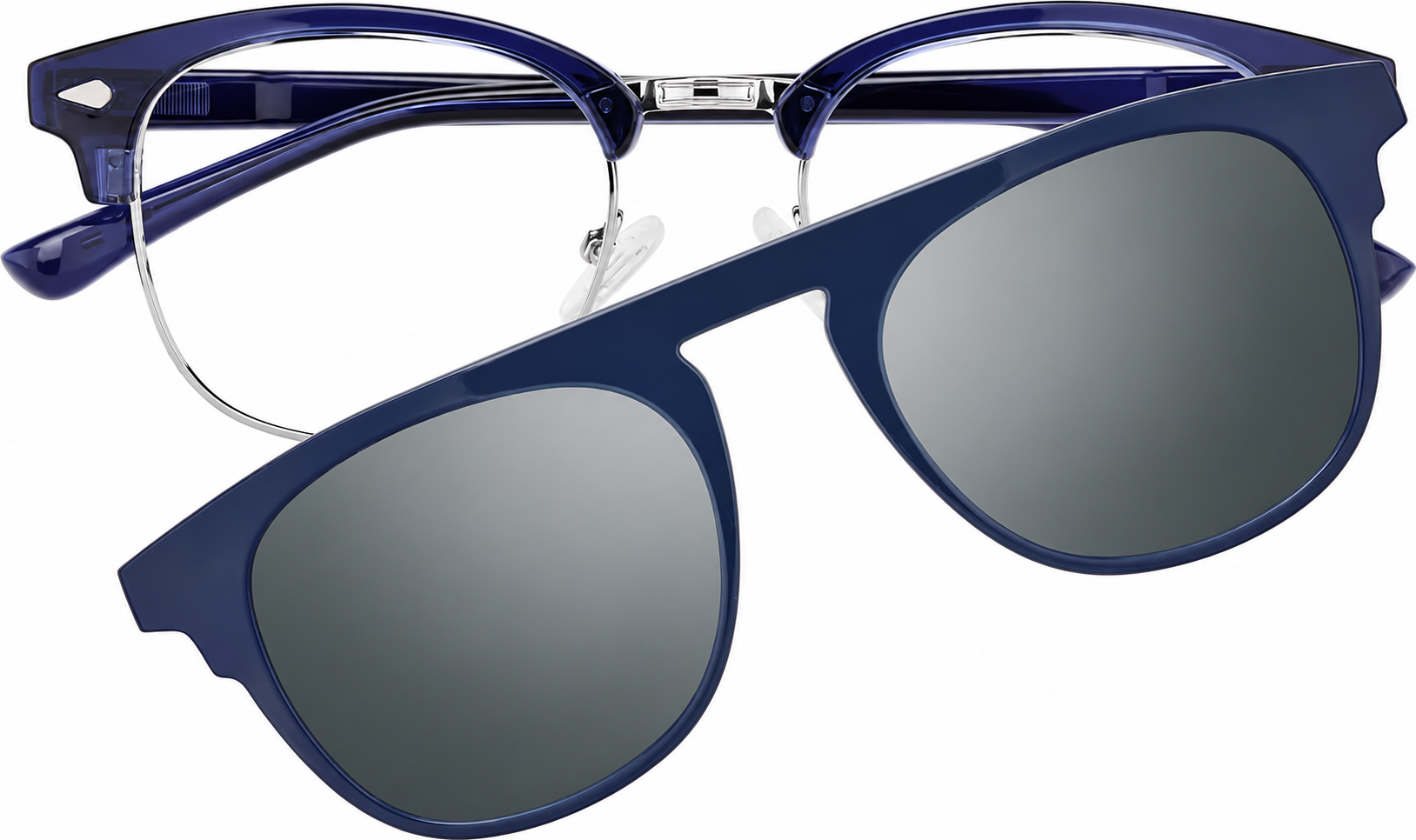 Navy and Transparent Blue Polarized Browline Clip-on Glasses · Navy and Transparent Blue · reference