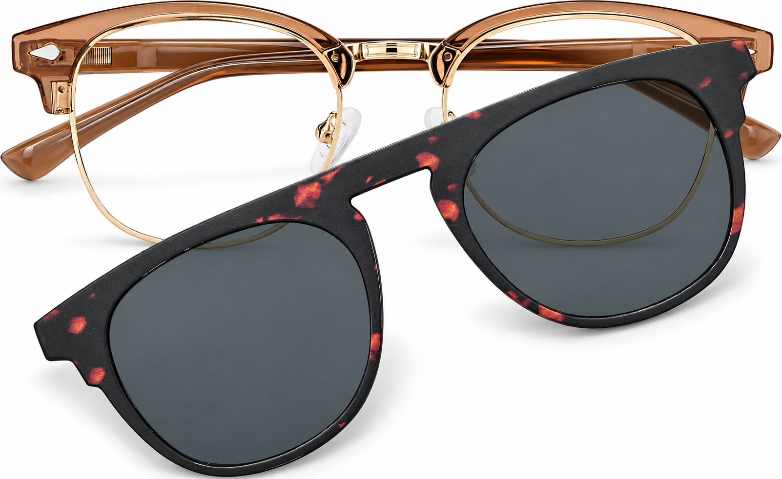 Tortoiseshell and Transparent Brown Polarized Browline Clip-on Glasses · Tortoiseshell and Transparent Brown · reference