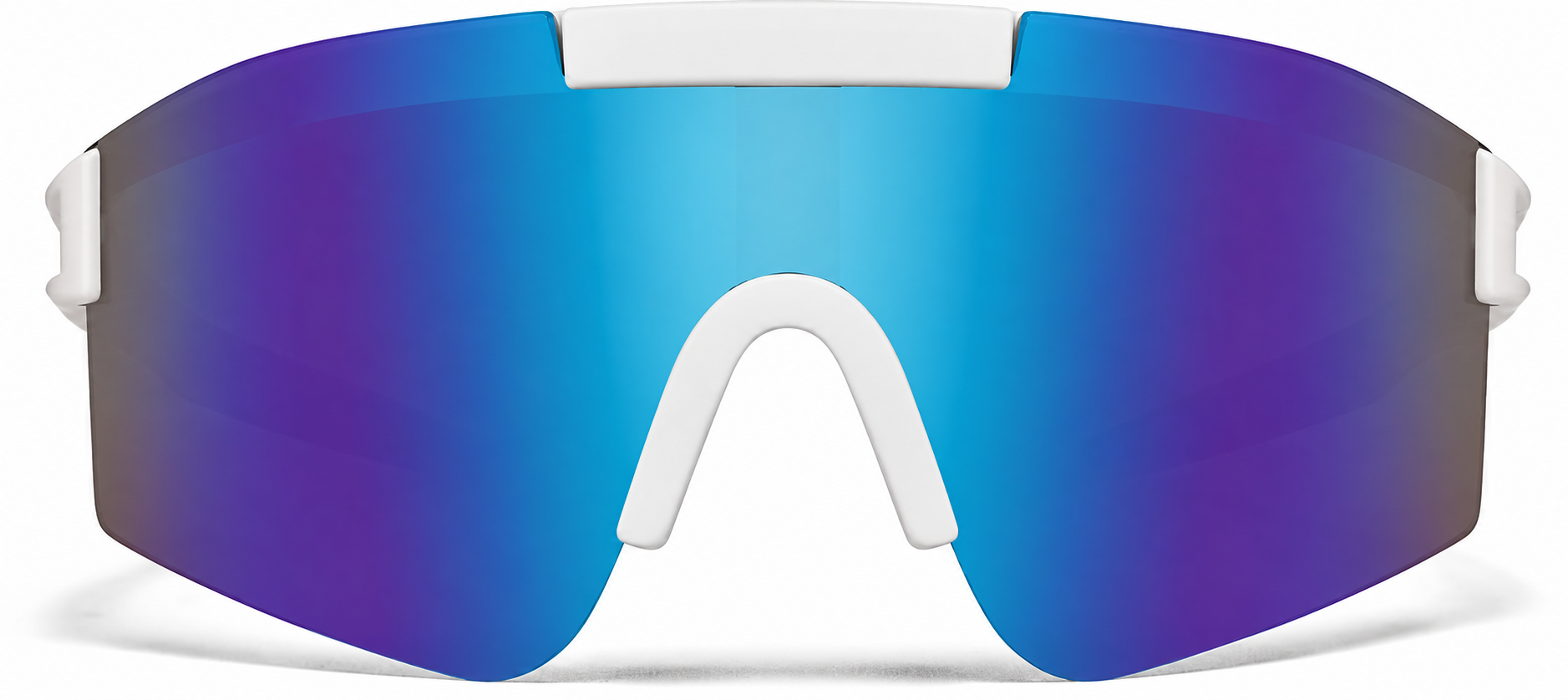 White with Blue Mirror Wrap-Around Shield Sunglasses · White with Blue Mirror · reference