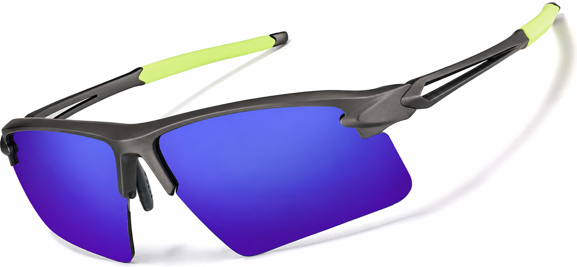 Gray with Indigo Mirror Wrap-Around Sports Sunglasses(Larger Lenses) · Gray with Indigo Mirror · reference