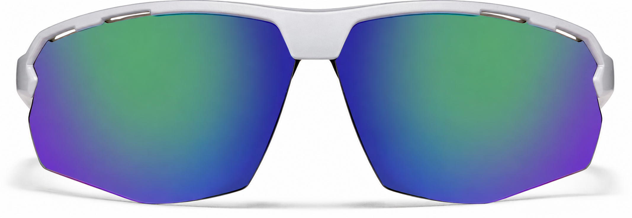 Silver with Green Mirror Wrap-Around Half Rim Sunglasses · Silver with Green Mirror · reference