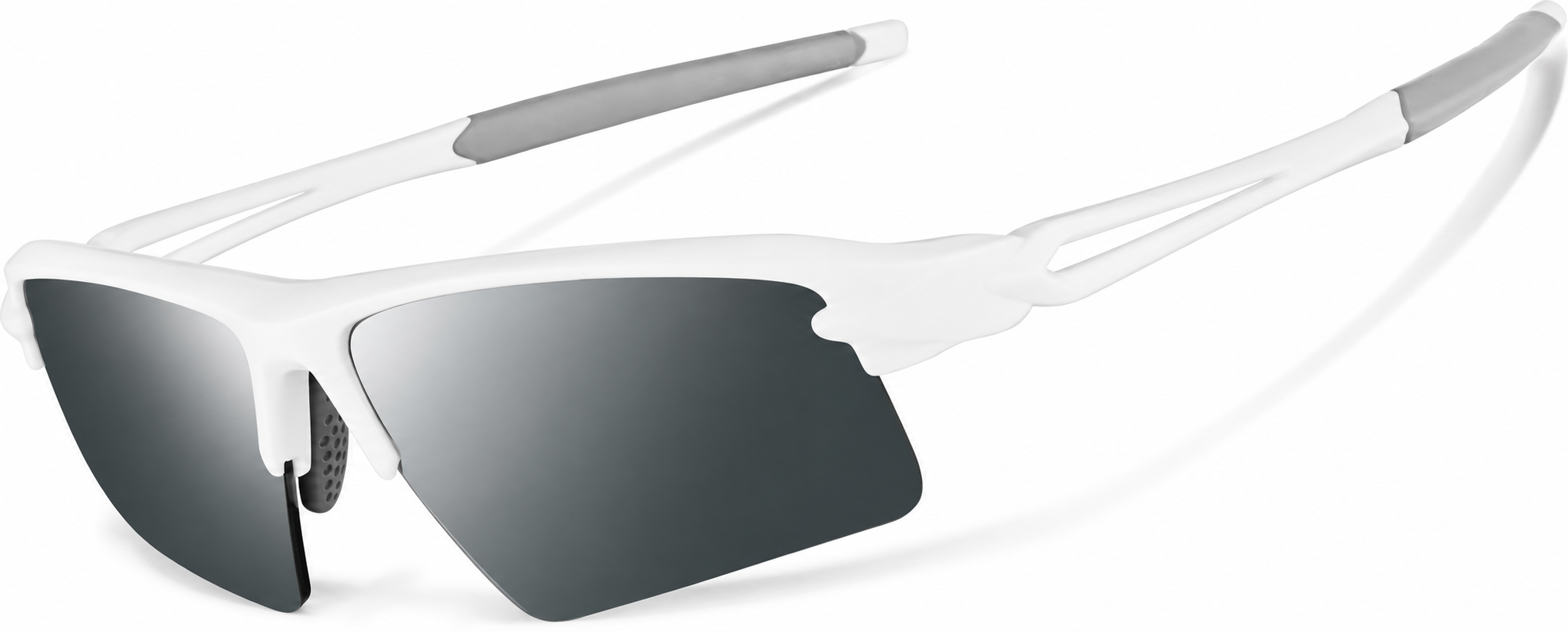 White with Silver Mirror Wrap-Around Sports Sunglasses · White with Silver Mirror · reference