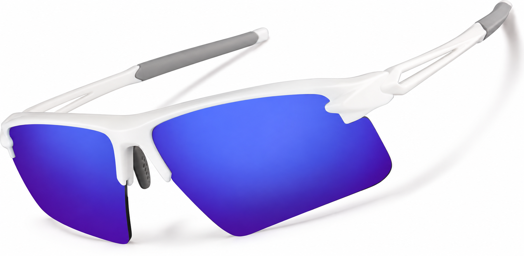 White with Indigo Mirror Wrap-Around Sports Sunglasses(Larger Lenses) · White with Indigo Mirror · reference
