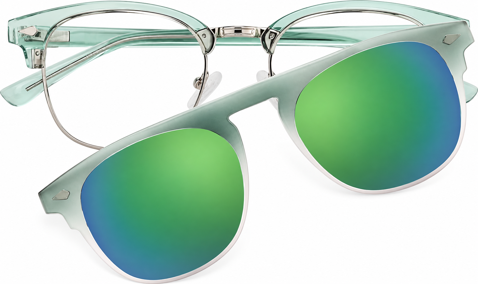 Transparent Jade Green Polarized Browline Clip-on Glasses · Transparent Jade Green · reference