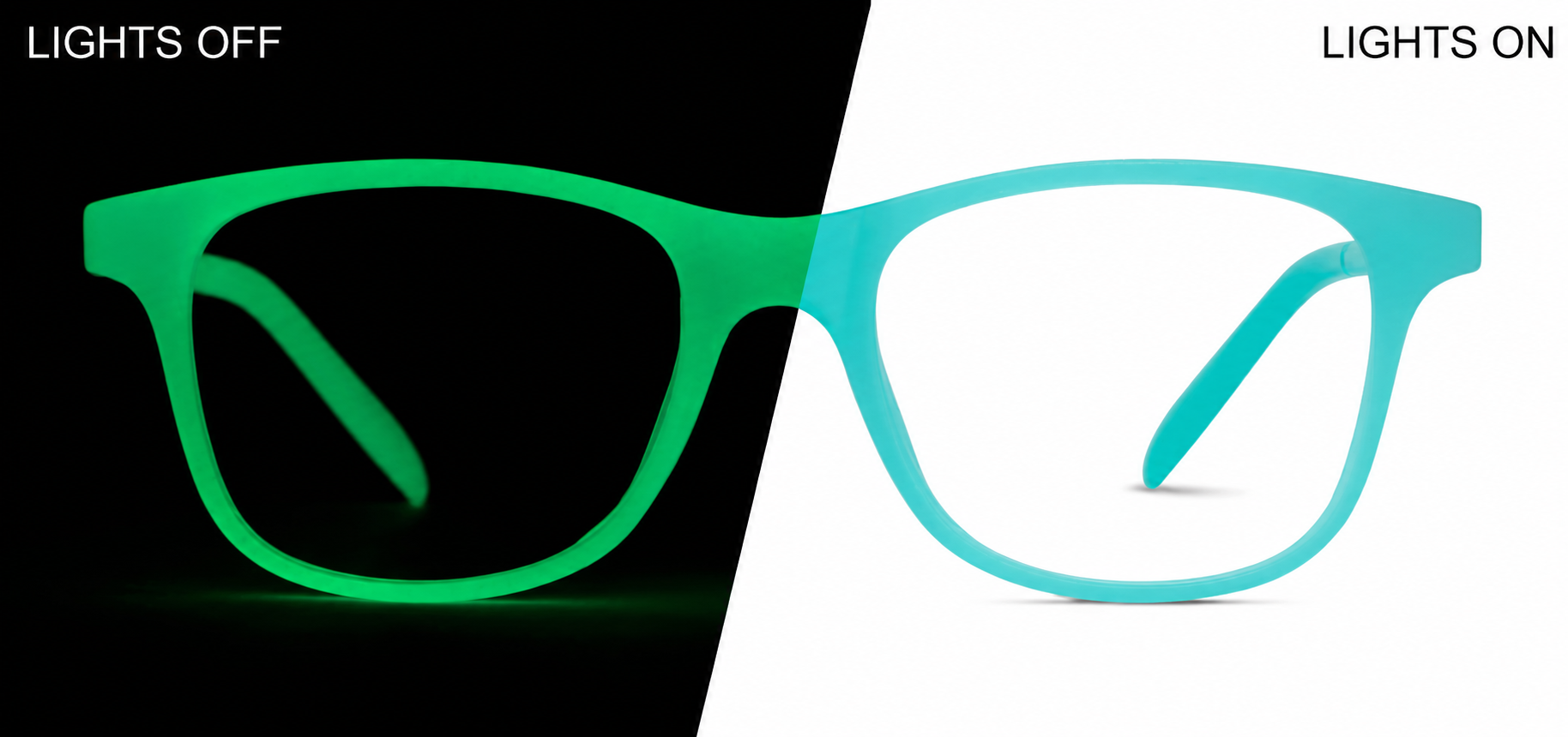 Blue/ Green Glow Kids' Glow-in-the-Dark Square Glasses · Blue/ Green Glow · reference