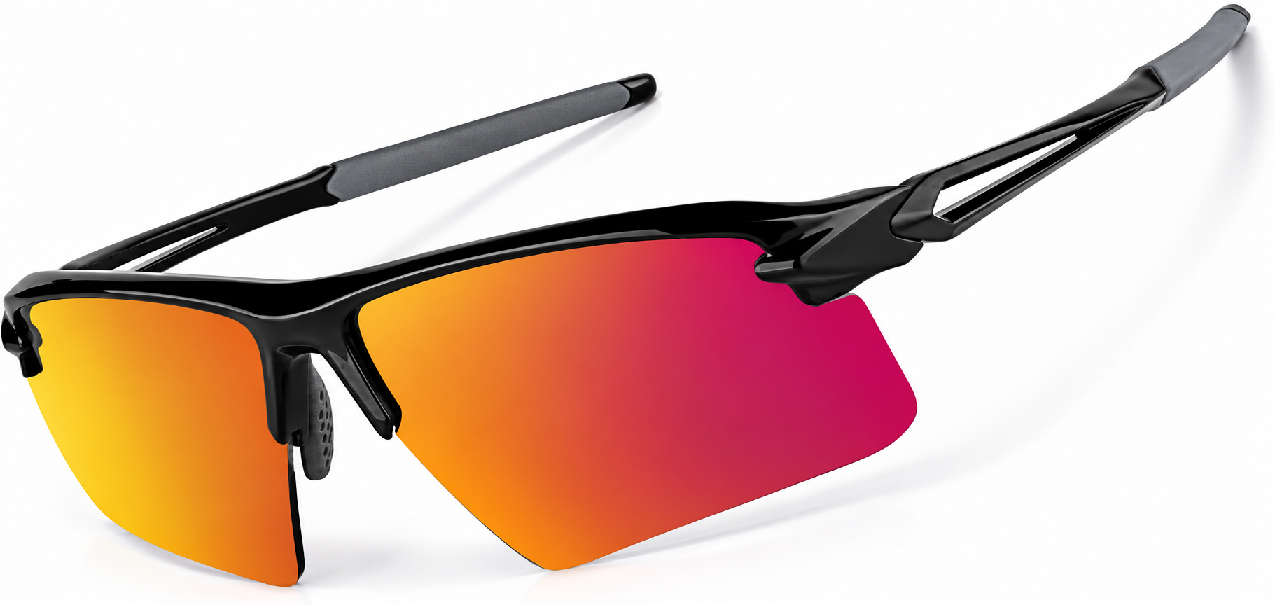 Black with Flame Mirror Wrap-Around Sports Sunglasses(Larger Lenses) · Black with Flame Mirror · reference