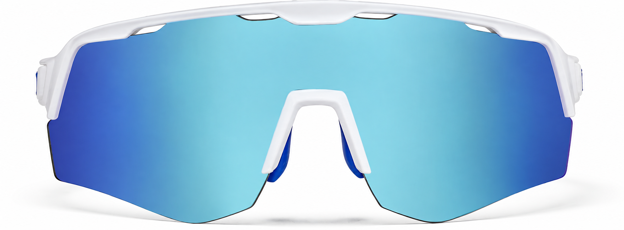 White with Sky Blue Mirror Wrap-Around Shield Sunglasses · White with Sky Blue Mirror · reference