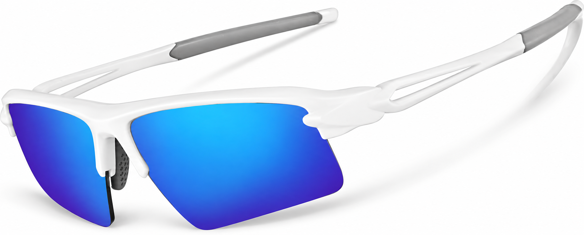White with Indigo Mirror Wrap-Around Sports Sunglasses · White with Indigo Mirror · reference