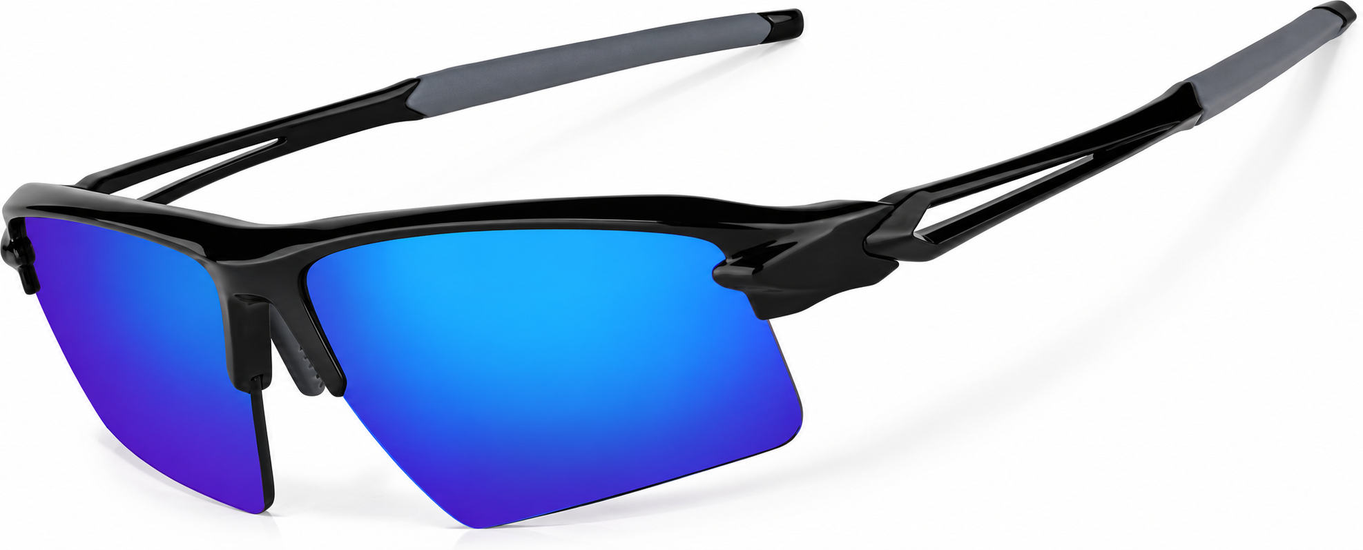 Black with Blue Mirror Wrap-Around Sports Sunglasses · Black with Blue Mirror · reference