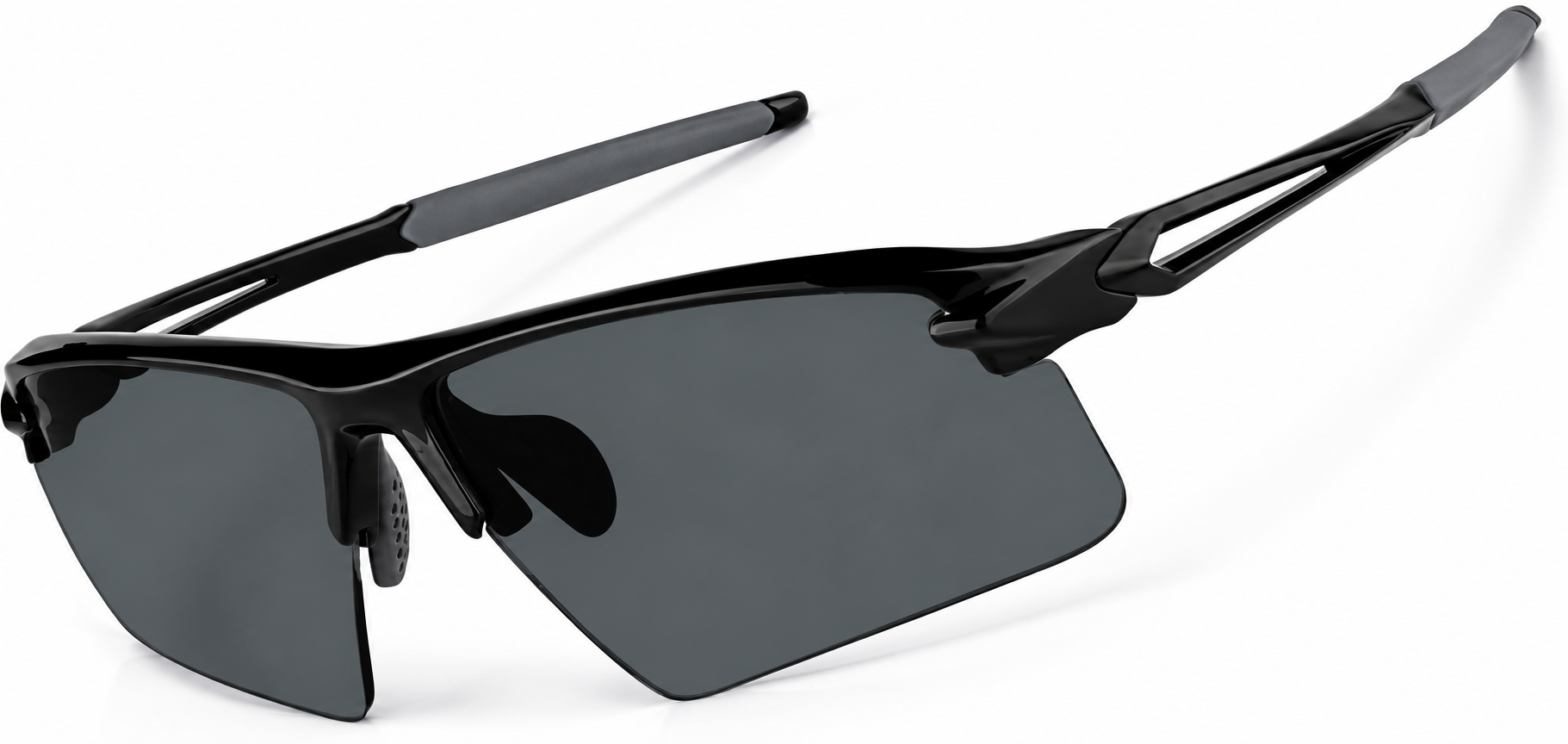 Black with Gray Lenses Wrap-Around Sports Sunglasses(Larger Lenses) · Black with Gray Lenses · reference