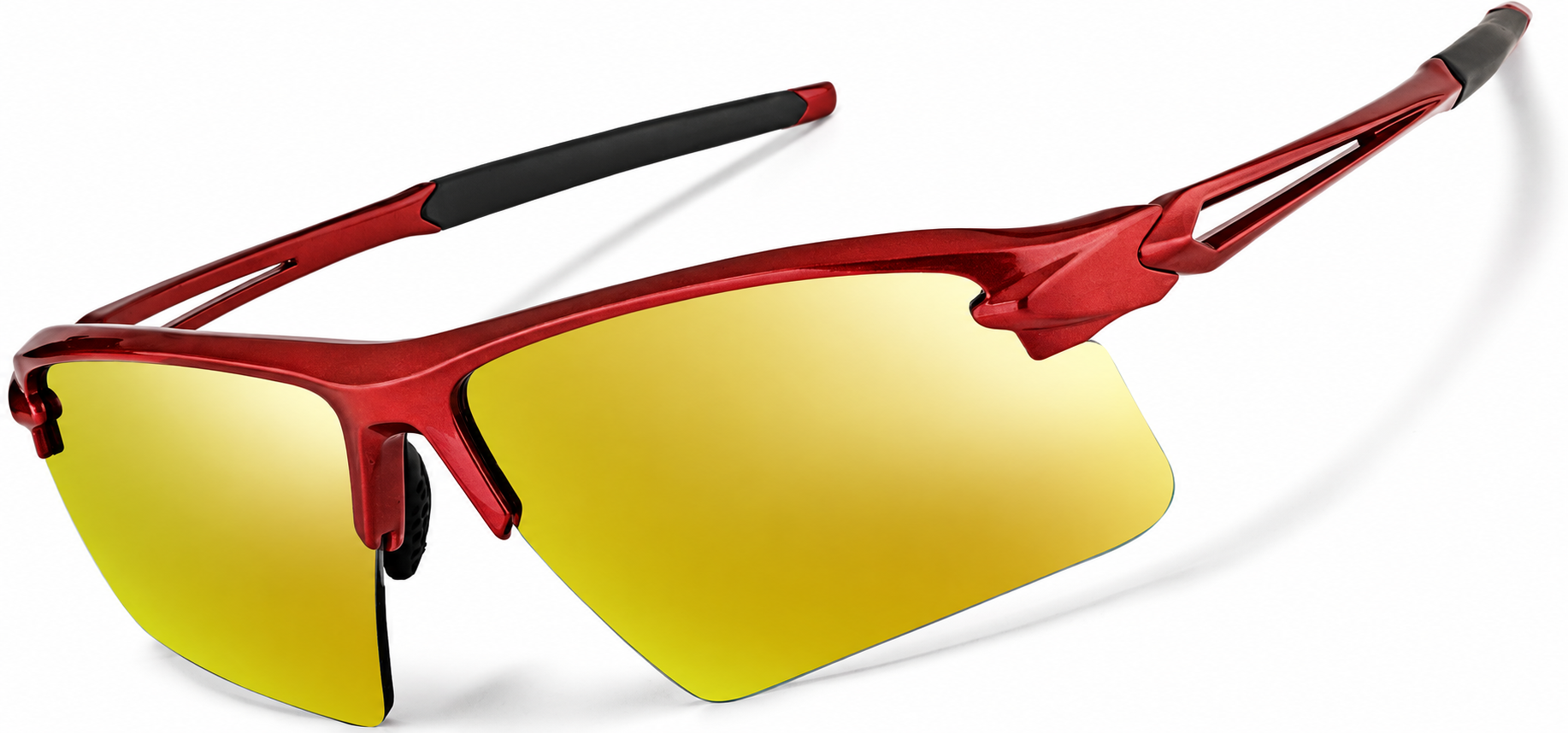 Red with Gold Mirror Wrap-Around Sports Sunglasses(Larger Lenses) · Red with Gold Mirror · reference
